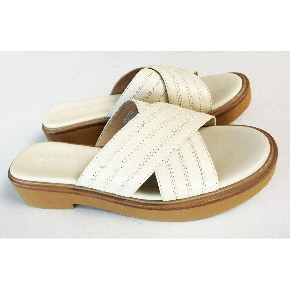 NEW Madewell Alina Leather Slide Sandals 7.5 Off White Cream Minimalist Neutral